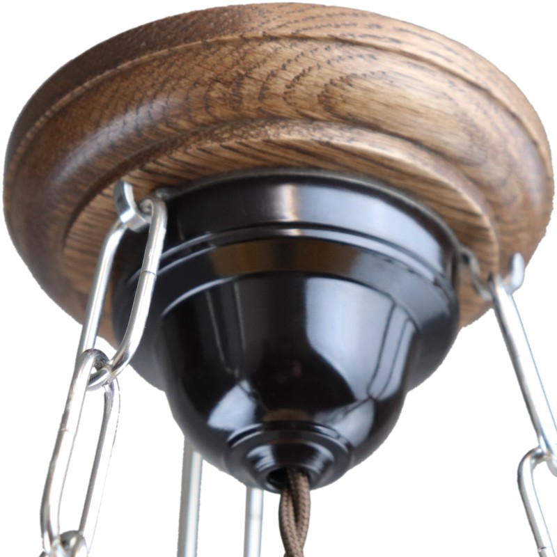 Renovated Vintage Flycatcher Pendant set on Oak Plinth with Twisted Flex in Mocha Brown