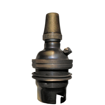 Lampholder B22 Antique Brass with Shade Ring, Metal Cord Grip