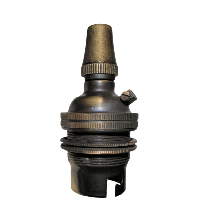 Lampholder B22 Antique Brass with Shade Ring, Metal Cord Grip