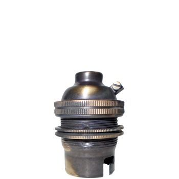 Lampholder B22 Antique Brass with Shade Ring 10mm Threaded Entry