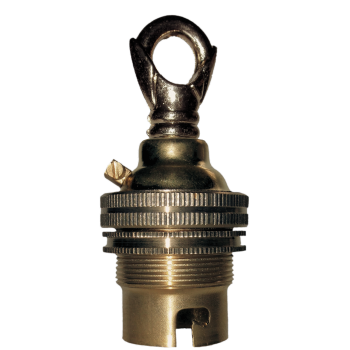 Lampholder B22 Polished Brass with Shade Ring, Chain Loop