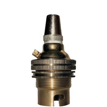 Lampholder B22 Polished Brass with Shade Ring, Metal Cord Grip