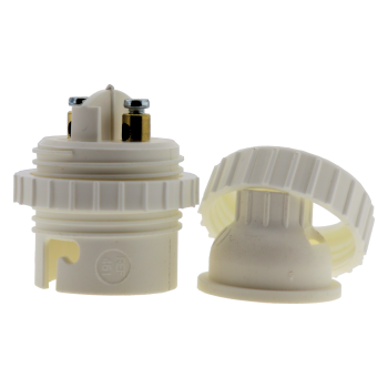 Lampholder B22 White With Shade Ring and 10mm Threaded Entry