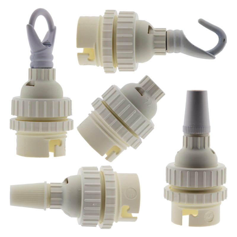 Lampholder B22 White With Shade Ring and 10mm Threaded Entry Lampholder B22 White With Shade Ring and 10mm Threaded Entry