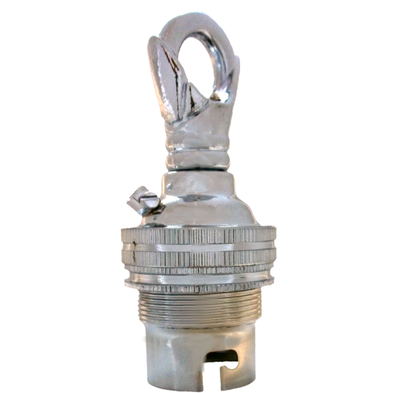 Lampholder B22 Silver Nickel with Shade Ring, Chain Loop