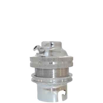 Lampholder B22 Silver Nickel with Shade Ring, 10mm Threaded Entry