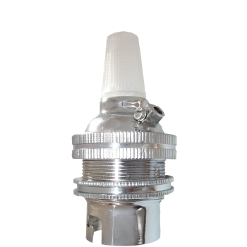 Plain Skirt B22 Lampholder in Silver Nickel Finish with Nylon Cord Grip BC-B22d-Bayonet Cap