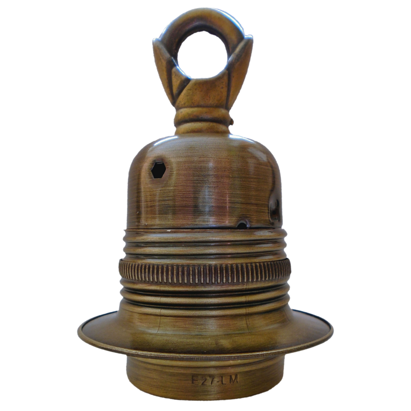 Lampholder E27 Antique Brass Finish with Shade Ring and Metal Loop