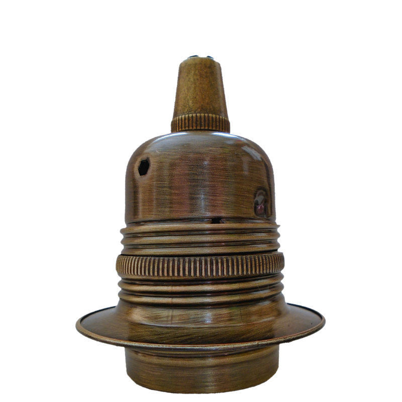 Lampholder E27 Antique Brass Finish with Shade Ring and Metal Cord Grip