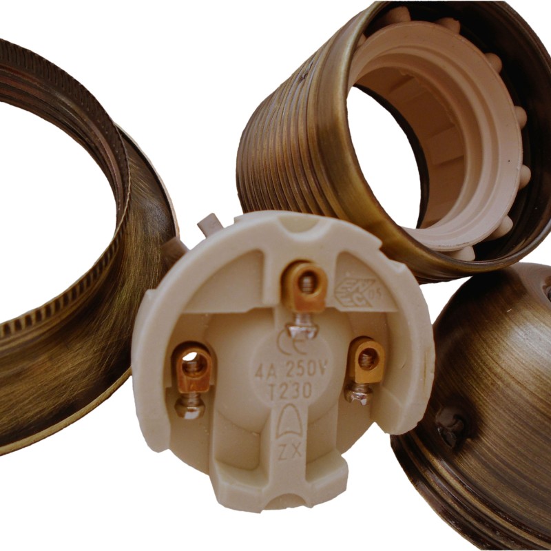 Lampholder E27 Antique Brass Finish with Shade Ring and 10mm Threaded Entry Lampholder E27 Antique Brass Finish with Shade Ring and 10mm Threaded Entry
