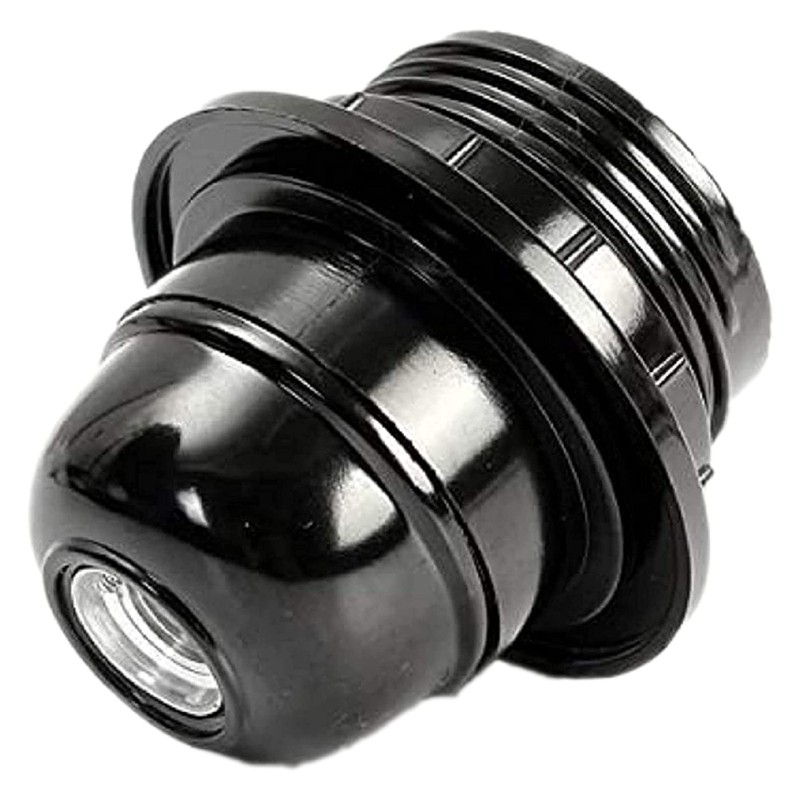 Lampholder E27 Black Bakelite with Shade Ring and 10mm Threaded Entry Lampholder E27 Black Bakelite with Shade Ring and 10mm Threaded Entry