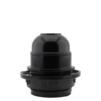 Lampholder E27 Black Bakelite with Shade Ring and 10mm Threaded Entry