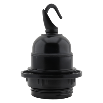 Lampholder E27 Black Bakelite with Shade Ring and Metal Hook