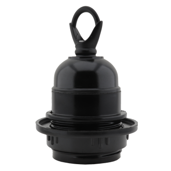 Lampholder E27 Black Bakelite with Shade Ring and Metal Loop
