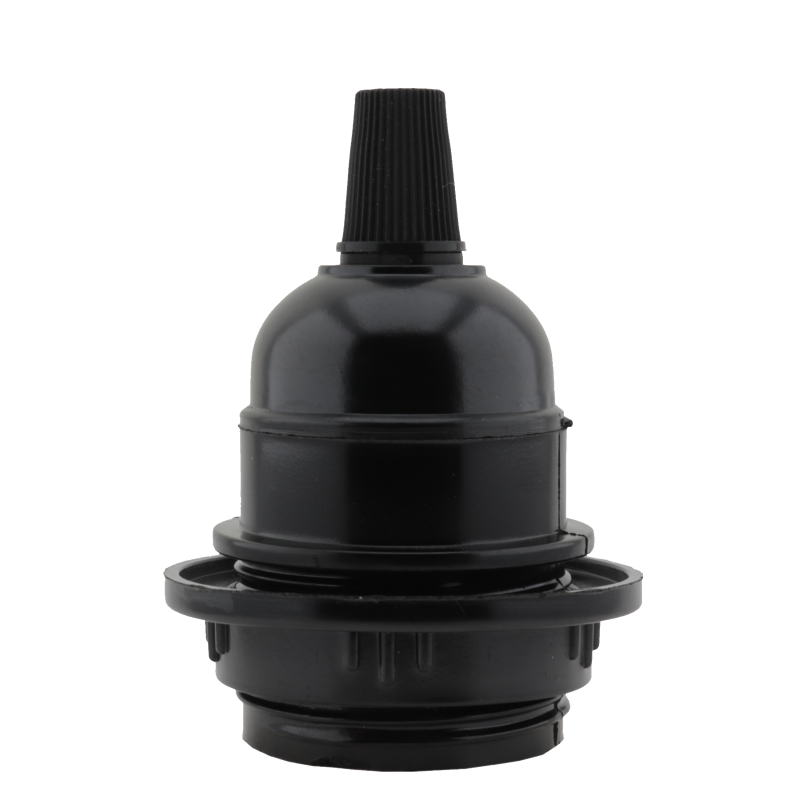 Lampholder E27 Black Bakelite with Shade Ring and Nylon Cord Grip