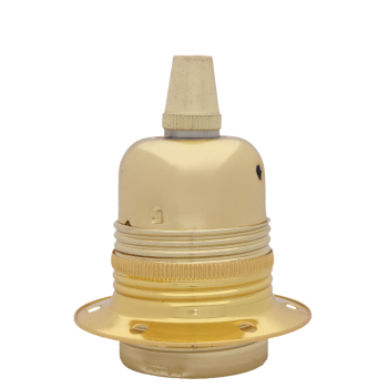 Lampholder E27 Polished Brass Finish with Shade Ring and Metal Cord Grip