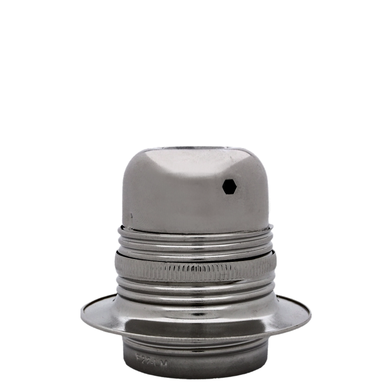 Lampholder E27 Silver Nickel Finish with Shade Ring and 10mm Threaded Entry