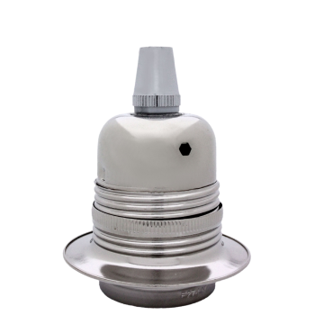 Lampholder E27 Silver Nickel Finish with Shade Ring and Metal Cord Grip