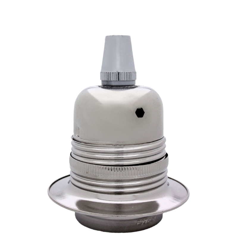 Lampholder E27 Silver Nickel Finish with Shade Ring and Metal Cord Grip