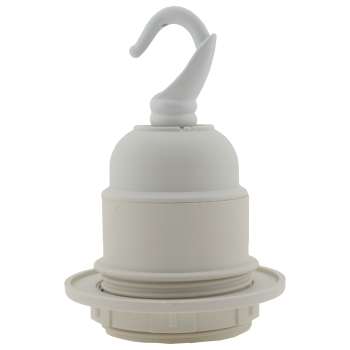 Lampholder E27 Off-White Thermoset Plastic with Shade Ring, Metal Hook