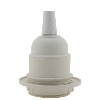 Lampholder E27 Off-White Thermoset Plastic with Shade Ring and Metal Cord Grip