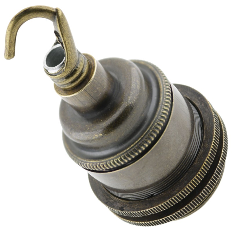 Traditional Edison Screw Lamp Holder (E27) with Shade Rings and Metal Deco Styled Hook in Antique Finish Traditional Edison Screw Lamp Holder (E27) with Shade Rings and Metal Deco Styled Hook in Antique Finish
