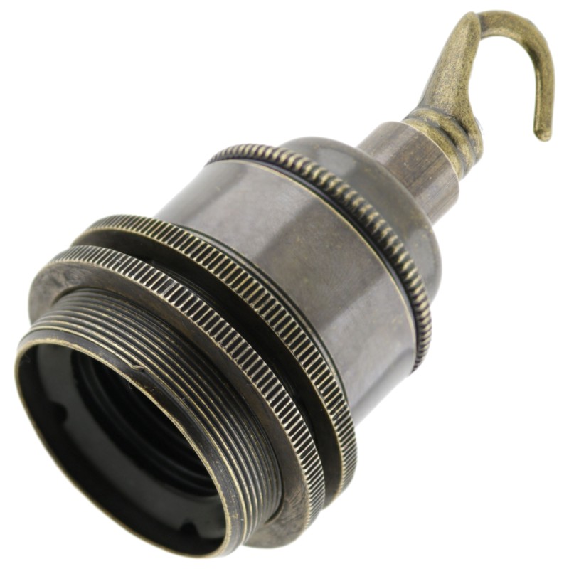 Traditional Edison Screw Lamp Holder (E27) with Shade Rings and Metal Deco Styled Hook in Antique Finish Traditional Edison Screw Lamp Holder (E27) with Shade Rings and Metal Deco Styled Hook in Antique Finish