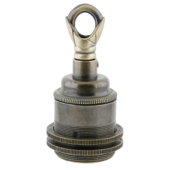 Lampholder E27 Antique Brass Finish with Dual Shade Ring and Chain Loop