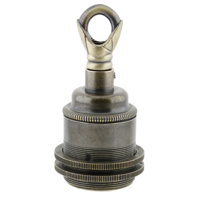 Lampholder E27 Antique Brass Finish with Dual Shade Ring and Chain Loop