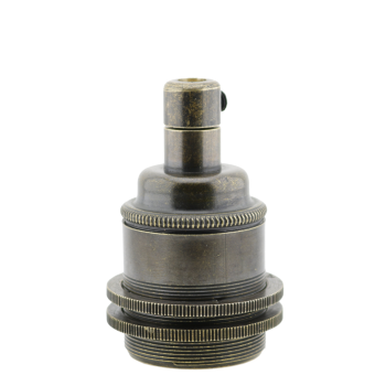 Lampholder E27 Antique Brass Finish with Dual Shade Ring and Metal Cord Grip