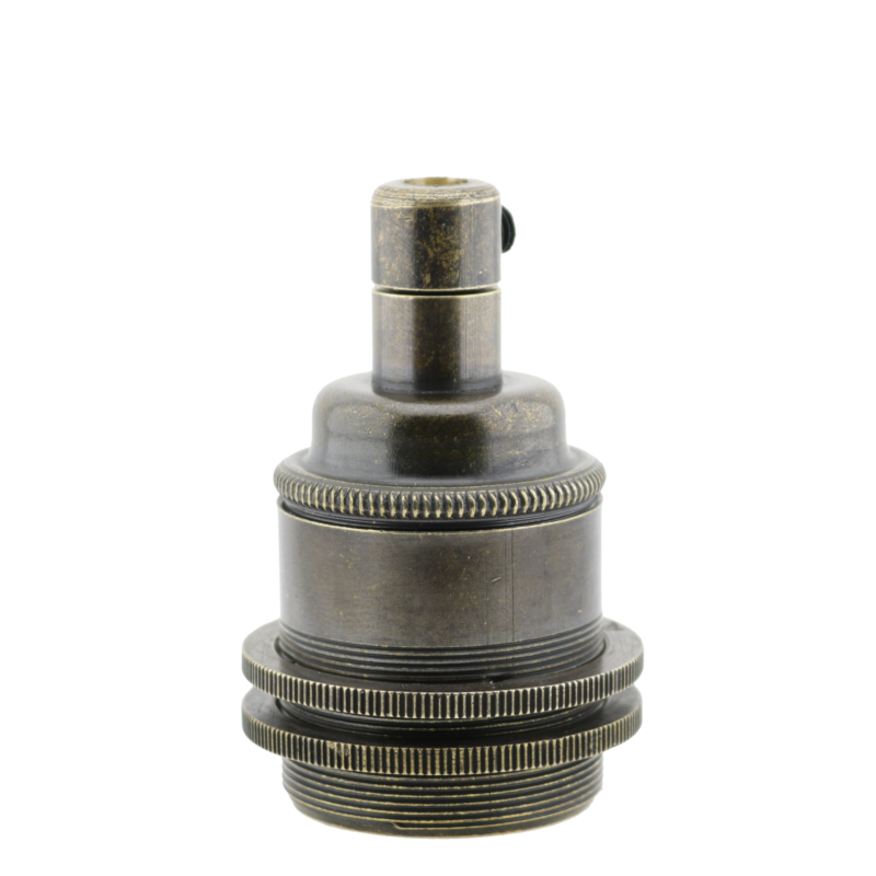 Lampholder E27 Antique Brass Finish with Dual Shade Ring and Metal Cord Grip