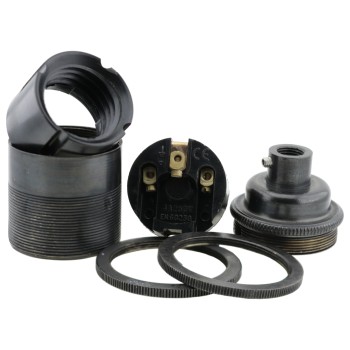 Traditional Edison Screw Lamp Holder (E27) with Shade Rings and Lockable 10mm Threaded Entry in Bronze Finish