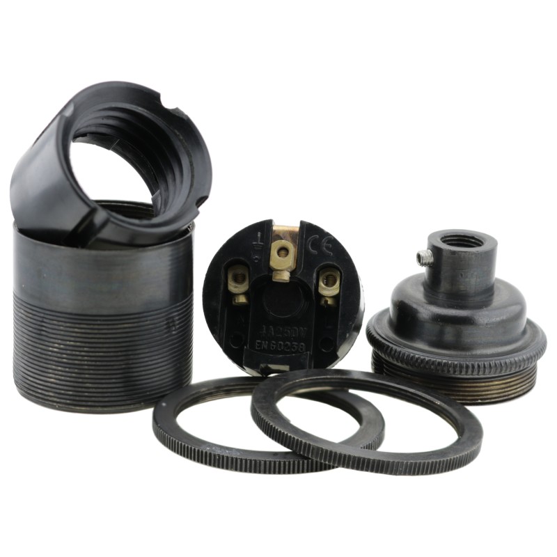 Traditional Edison Screw Lamp Holder (E27) with Shade Rings and Lockable 10mm Threaded Entry in Bronze Finish Traditional Edison Screw Lamp Holder (E27) with Shade Rings and Lockable 10mm Threaded Entry in Bronze Finish