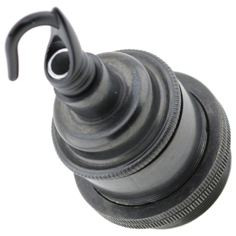 Traditional Edison Screw Lamp Holder (E27) with Shade Rings and Metal Deco Styled Hook in Bronze finish