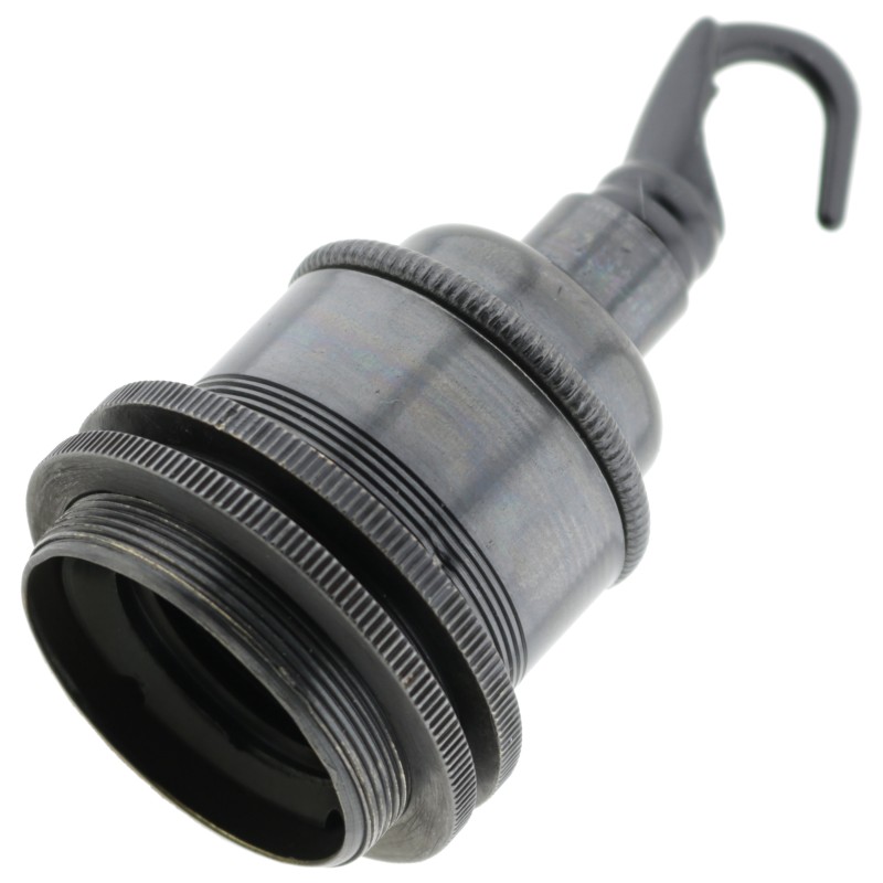 Traditional Edison Screw Lamp Holder (E27) with Shade Rings and Metal Deco Styled Hook in Bronze finish