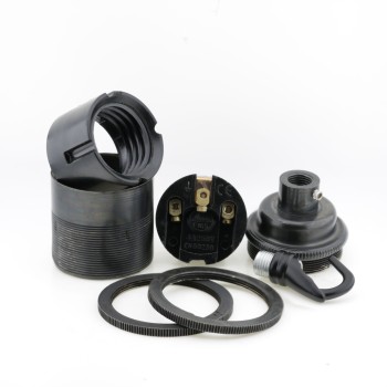 Traditional Edison Screw Lamp Holder (E27) with Shade Rings and Metal Deco Styled Hook in Bronze finish