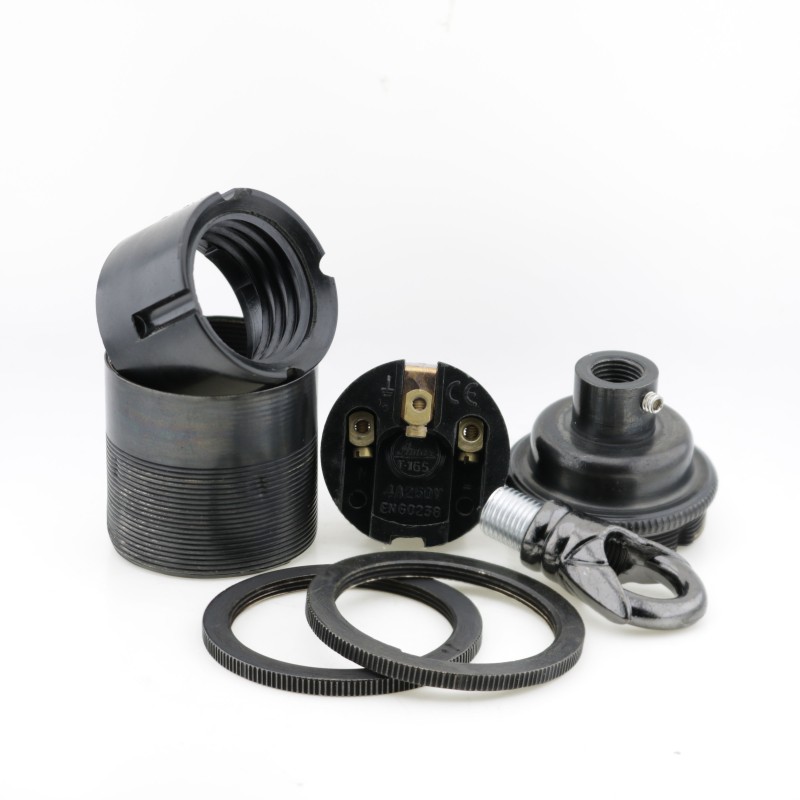 Traditional Edison Screw Bulb Holder (E27) with 2 Shade Rings and Metal Deco Styled Loop in Bronze Finish Traditional Edison Screw Bulb Holder (E27) with 2 Shade Rings and Metal Deco Styled Loop in Bronze Finish