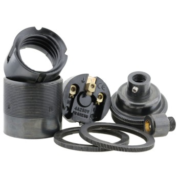 Traditional Edison Screw Lamp Holder (E27) with Shade Rings and Integrated Cord Grip in Bronze Finish