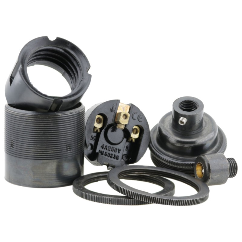 Traditional Edison Screw Lamp Holder (E27) with Shade Rings and Integrated Cord Grip in Bronze Finish Traditional Edison Screw Lamp Holder (E27) with Shade Rings and Integrated Cord Grip in Bronze Finish