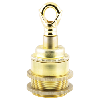 Traditional Edison Screw Bulb Holder (E27) with 2 Shade Rings and Metal Deco Styled Loop in Raw Brass Finish
