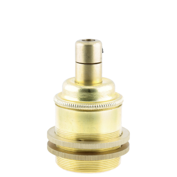 Traditional Edison Screw Bulb Holder (E27) with 2 Shade Rings and Integrated Cord Grip in Raw Brass Finish