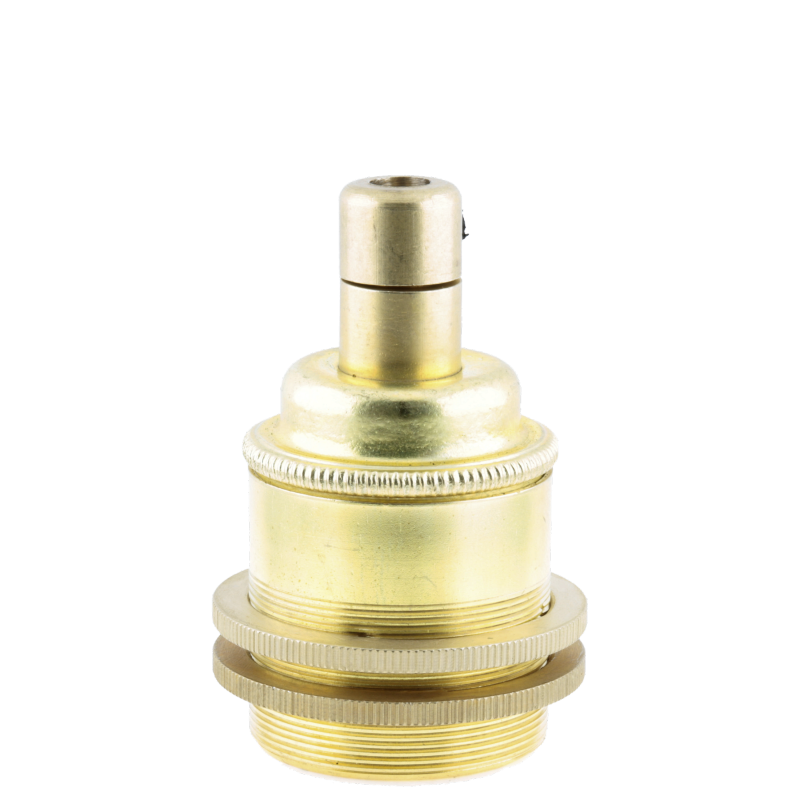 Traditional Edison Screw Bulb Holder (E27) with 2 Shade Rings and Integrated Cord Grip in Raw Brass Finish