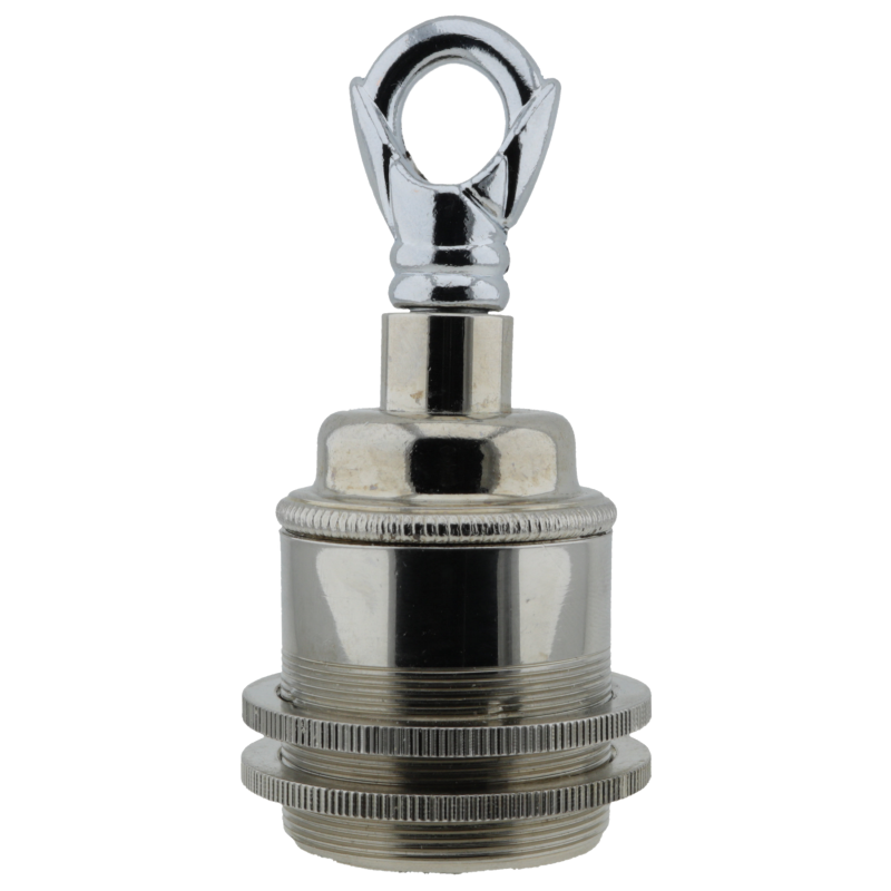 Traditional Edison Screw Bulb Holder (E27) with 2 Shade Rings and Metal Deco Styled Loop in Chrome Effect Finish
