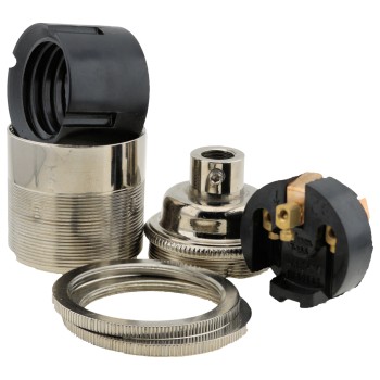 Traditional Edison Screw Bulb Holder (E27) with 2 Shade Rings with Lockable 10mm Threaded Entry in Chrome Effect Finish