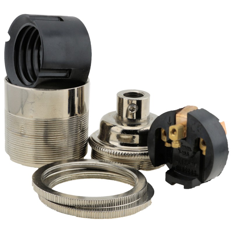 Traditional Edison Screw Bulb Holder (E27) with 2 Shade Rings with Lockable 10mm Threaded Entry in Chrome Effect Finish Traditional Edison Screw Bulb Holder (E27) with 2 Shade Rings with Lockable 10mm Threaded Entry in Chrome Effect Finish