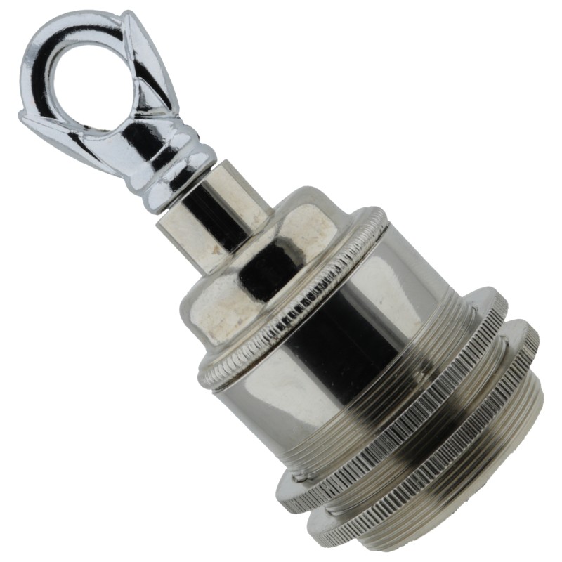 Traditional Edison Screw Bulb Holder (E27) with 2 Shade Rings and Metal Deco Styled Loop in Chrome Effect Finish Traditional Edison Screw Bulb Holder (E27) with 2 Shade Rings and Metal Deco Styled Loop in Chrome Effect Finish