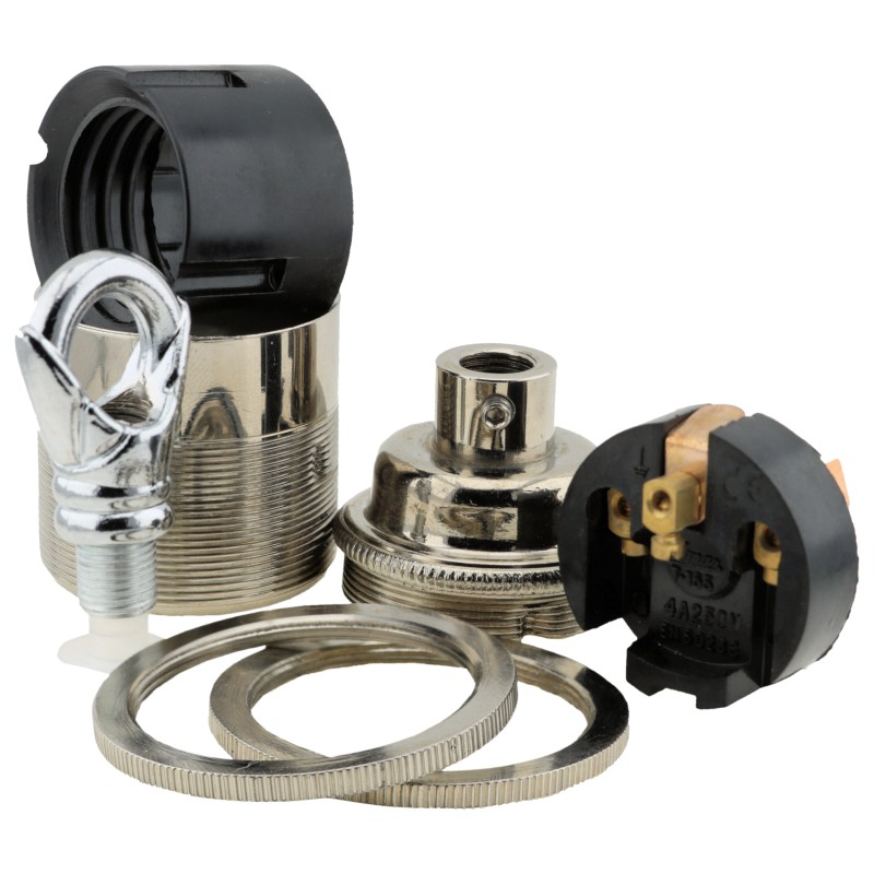 Traditional Edison Screw Bulb Holder (E27) with 2 Shade Rings and Metal Deco Styled Loop in Chrome Effect Finish Traditional Edison Screw Bulb Holder (E27) with 2 Shade Rings and Metal Deco Styled Loop in Chrome Effect Finish