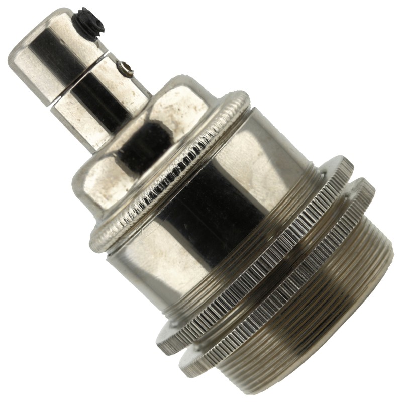 Traditional Edison Screw Bulb Holder (E27) with 2 Shade Rings and Integrated Cord Grip in Chrome Effect Finish Traditional Edison Screw Bulb Holder (E27) with 2 Shade Rings and Integrated Cord Grip in Chrome Effect Finish