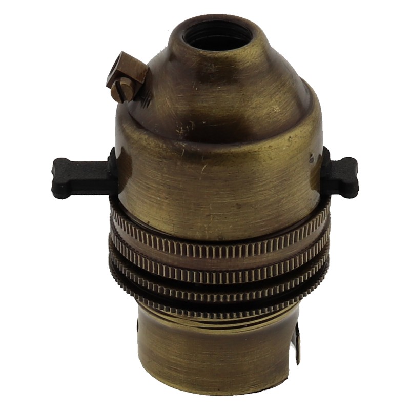 Switched Lampholder B22 Antique Brass with Shade Ring 10mm Threaded Entry