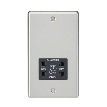 Brushed Chrome 115/230V Dual Voltage Shaver Socket 